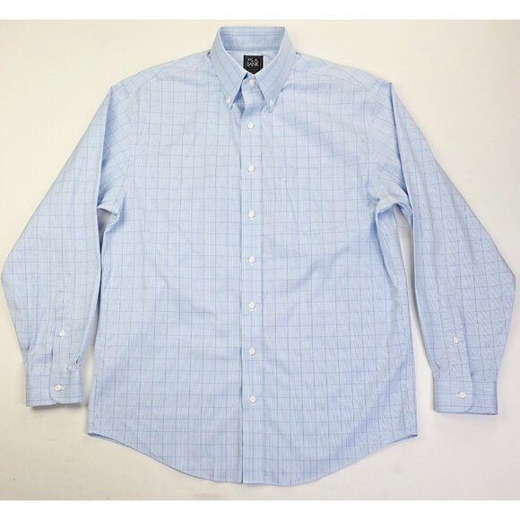 Jos. A. Bank Traditional Fit Sz 16-35 Mens Blue Check Traveler Button Down Shirt - Picture 5 of 8